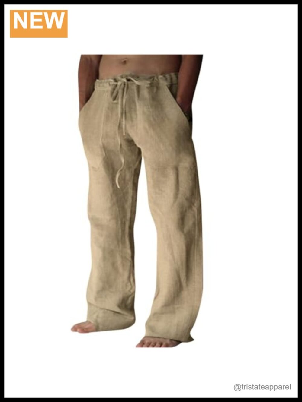 Cotton Linen Pants Men Casual Loose Fit Elastic Drawstring Waist Summer Beach